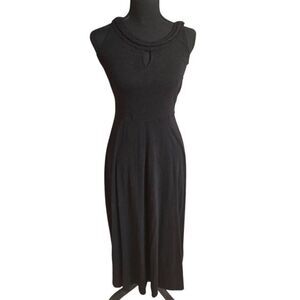 Talbots Womens Sleeveless Keyhole Cotton Blend A-line Maxi Dress Black Size P